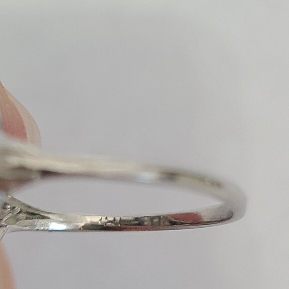 Antique 18K White Gold Art Deco Shield Ring with Diamonds and Sapphires - Picture 11 of 15